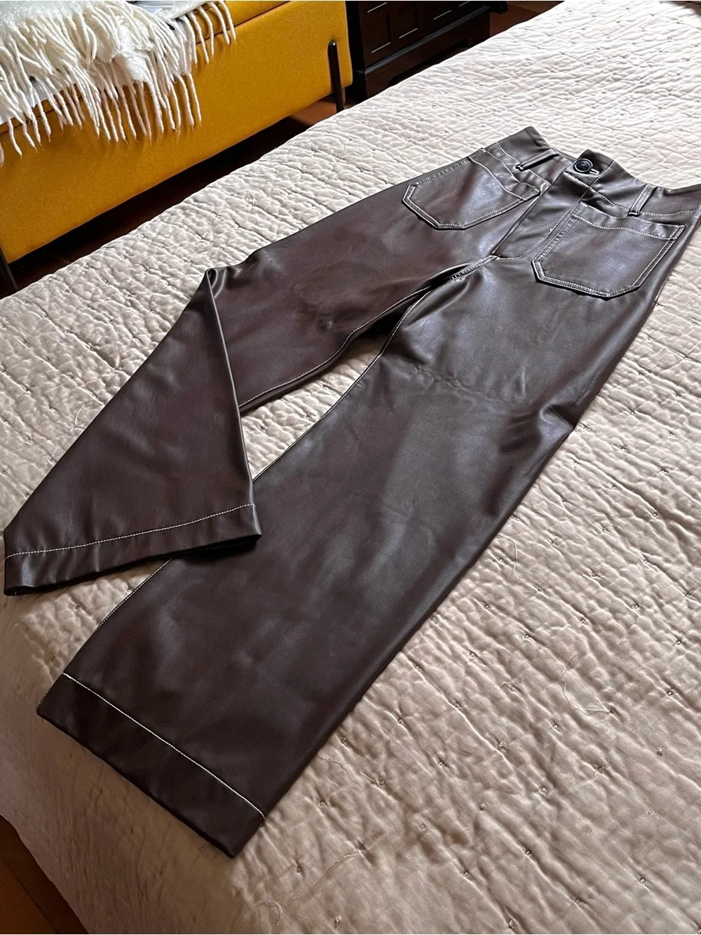 Colette Crop Wide-Leg Faux Leather Pants in Chocolate